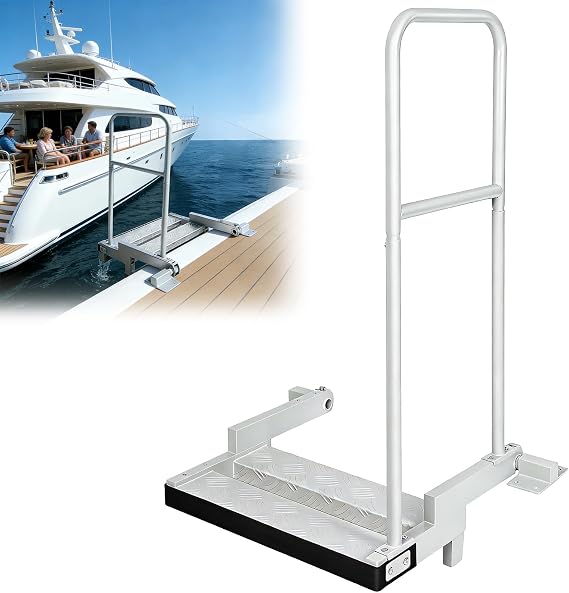RYFT Fixed Boat Boarding Platform & Dock Extension Step, Heavy-Duty Marine-Grade Aluminum, Non-Slip Deck, Handrail Compatible for Boat Lifts, Docks & Pontoons