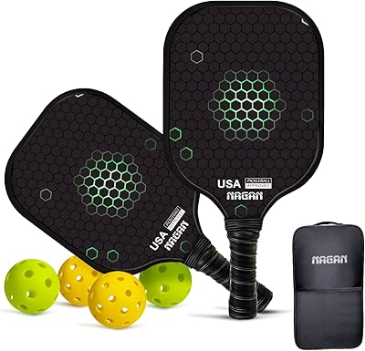 NAGAN Pickleball Paddles, USAPA Approved Durable Fiberglass Surface Pickleball Set with 4 Balls, 1 Bag for Men Women