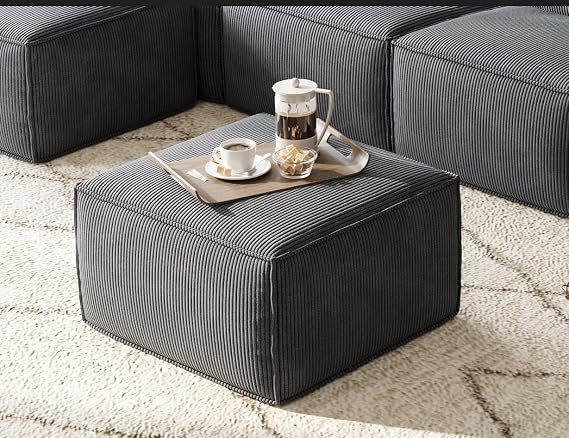 LINSY HOME Modular Sectional Sofa Ottoman, Boneless Sofa Comfy Corduroy Sectional Cloud Couch Ottoman for Living Room, No Assembly Required, Bluish Grey