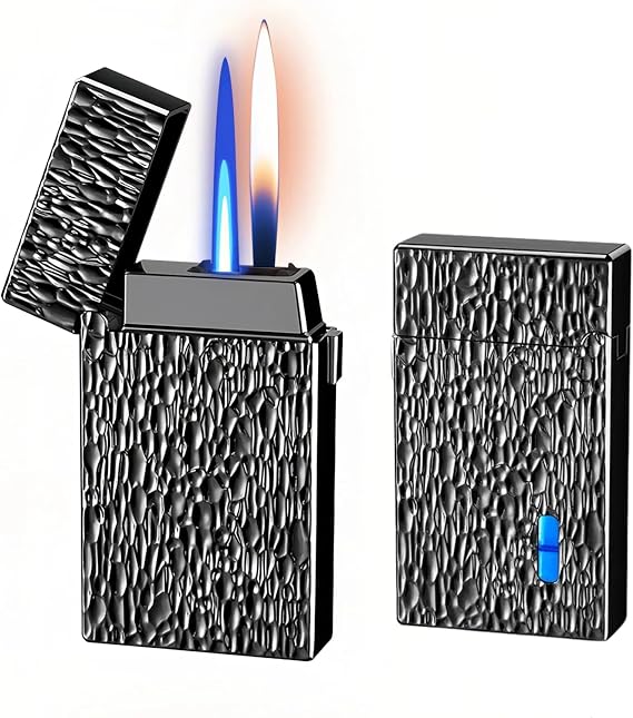 Smart Butane Torch Lighter - 4 Ignition Modes (Voice Activated, Gravity Sensor, Airflow, Tap), Dual Flame Refillable Lighters with Windproof Straight Flame & Soft Flame (Fuel Not Included)