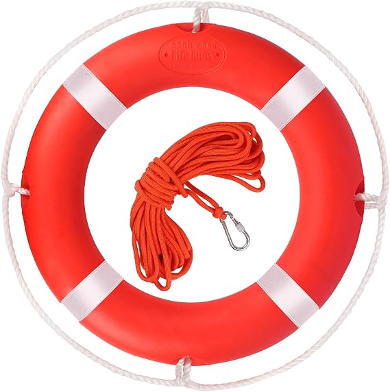 Life Ring 23"/28" Boat Safety Throw Buoy with Reflective Tape & Grab Lines - Orange Life Rings for Boats,Includes Water Floating Saving Rope