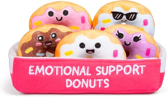 WHAT DO YOU MEME? Emotional Support Donuts by Relatable, Cuddly Stuffed Animals and Toys, Squishy Toys and Plushies, Great Ideas for Loved Ones of All Ages, Includes 5 Plushies with Carrying Basket