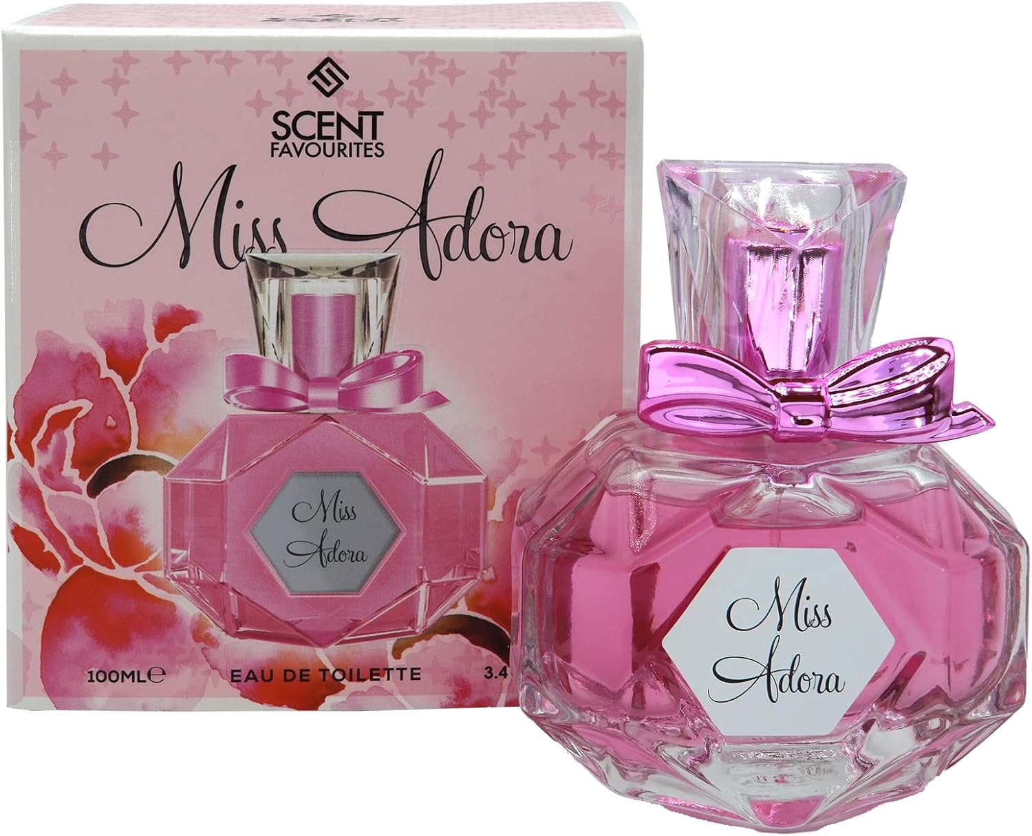 Miss Adora Eau De Toilette, Pink Floral Fragrance, 100ml/3.4 FL.OZ, Elegant Glass Bottle with Hexagonal Design