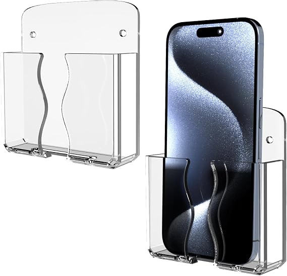 2 Pack Wall Phone Holder Phone Stand with Charging Hole (Clear)