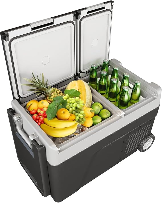 Car Refrigerator with Wheels, 48 L Portable Freezer with 12/24V DC & 110-240V AC, Electric Cooler APP Control Car Fridge,4F-68F Portable Refrigerator for Camping,Travel,Outdoor