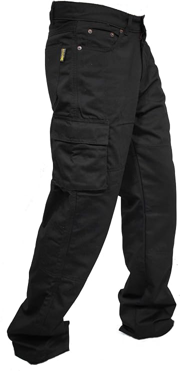 Mens Motorcycle Pants Cargo Black Aramid Protective Lining Motorbike Jeans Trousers Knee and Hip Pads