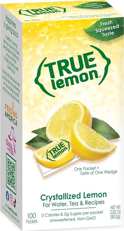 TRUE LEMON Water Enhancer, Bulk Dispenser, 100 Count (Pack of 1), 0 Calorie Drink Mix Packets For Water, Sugar Free Lemon Flavoring Powder Packets | Fresh-squeezed taste, non-GMO, gluten free, zero calories, mix in water, iced tea, cocktails, recipes & seasonings