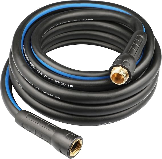 Hybrid Garden Hose 5/8 IN. x 25 FT, Heavy Duty, Lightweight, Flexible with Rotatable Grip Handle and Solid Brass Fittings, Gray+Blue
