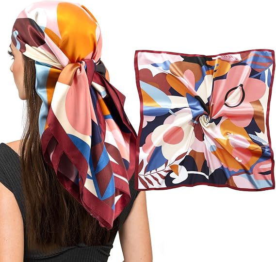 vimate 35" Square Silk Like Head Scarf - Women's Fashion Silk Feeling Scarf for Hair Wrapping and Sleeping at Night.