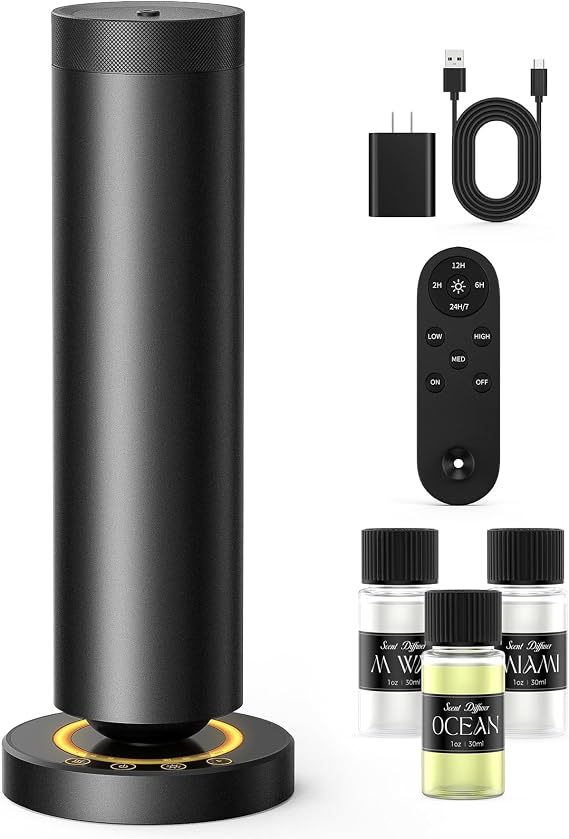 Waterless Diffuser with 108ML Essential Oils, Covers 1500 Sq Ft,Black