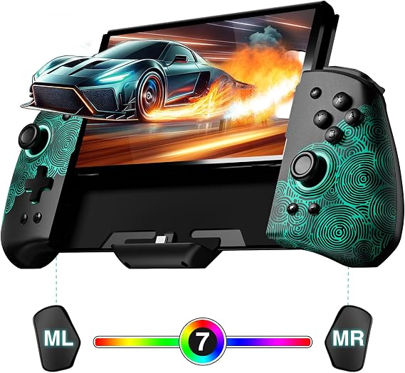 PALPOW Hall Effect Switch Controller for Nintendo Switch/OLED One-Piece JoyPad, Ergonomic Switch Handheld Controller with/RGB/Turbo/Mapped Switch Pro Controller - Black