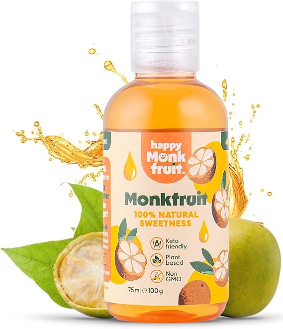 Monk Fruit Sweetener Drops 75ml, 250 Servings, 15x Sweeter Than Sugar - 100% Pure Liquid Sweetener Without Erythritol or Stevia - Natural Sugar Substitute Low-Calorie, Keto, Vegan | Happy Monkfruit®