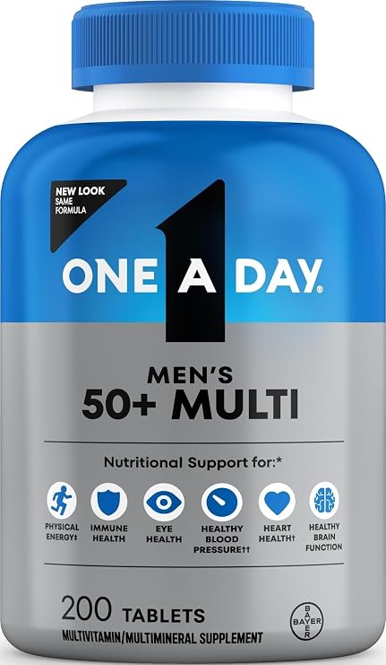 One A Day Mens 50+ Healthy Advantage Multivitamin, Multivitamin for Men with Vitamins A, C, E, B6, B12, Calcium and Vitamin D, Tablet, 200 Count (Pack of 1)