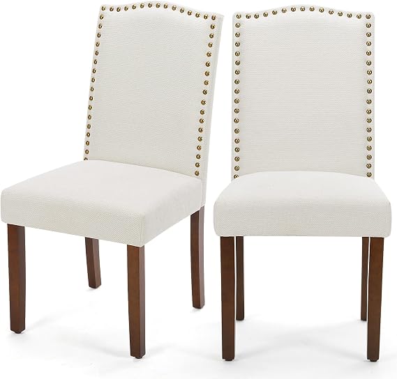 DUMOS Dining Chairs Set of 2, Fabric Kitchen Chairs for Living Room, Beige