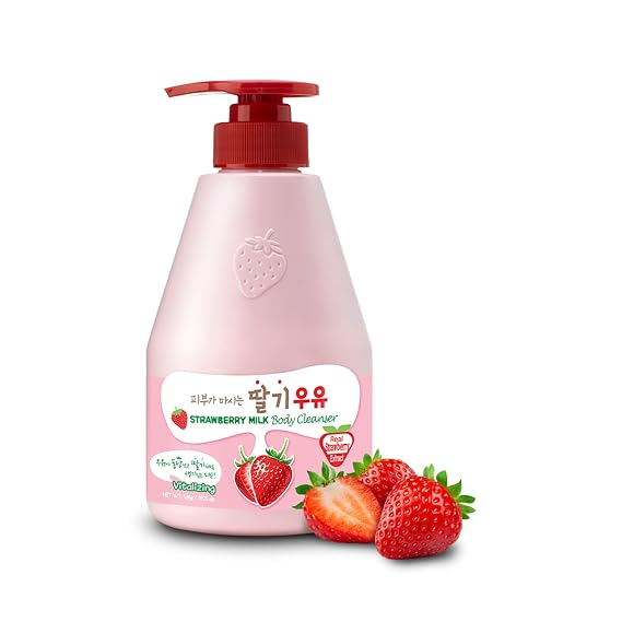 Kwailnara Strawberry Milk Body Wash (19.75 Fl Oz) Korean Body Cleanser for Hydrated & Smooth Skin | Milk Protein, Royal Jelly & Exfoliating Strawberry Extract | Paraben-Free with Gentle Bubbles
