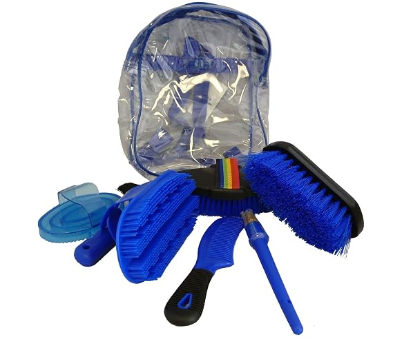 AJ Tack 8 Piece Kids Horse Grooming Kit with Backpack Blue