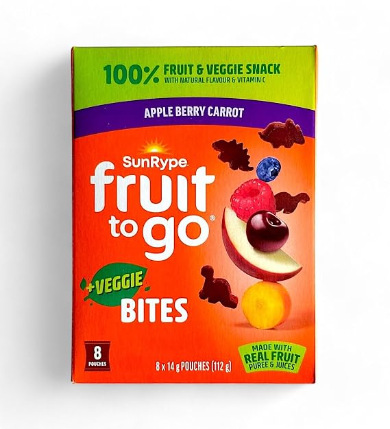 SunRype Fruit to Go + Veggie Bites, Apple Berry Carrot - 8 Pouches x 14g (112g/4 oz)