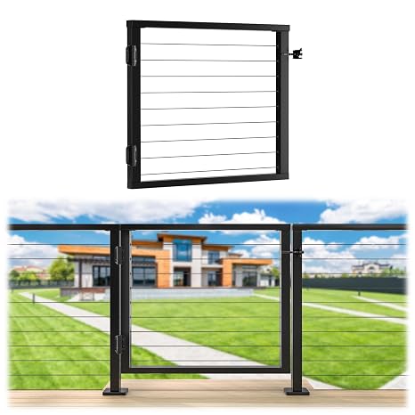 Muzata Black Aluminium Cable Railing Gate for 36" Cable Railing DG01 BPA | 36 1/32" W32 13/32" H, For Wood & Metal Cable Railing System, Ideal for Outdoor & Seaside Project, Easy DIY Installation
