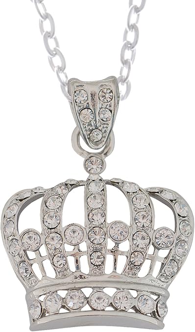 Alilang Superior King Queen Royalty Crown Radiant Rhinestone Pendant Necklace