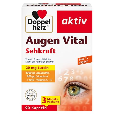 Doppelherz Eye Vital - Vision with Lutein + Zeaxanthin Selected nutrients for eye health - vitamin A and zinc to help maintain normal vision - 90 capsules