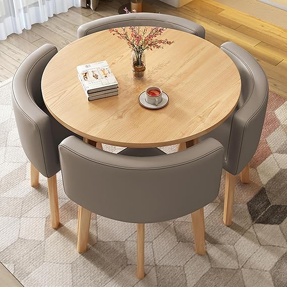 Modern Kitchen Dining Table Set for 4 with Chairs Small Round Breakfast Bar Table for Simple Office or Conference Room Furniture
