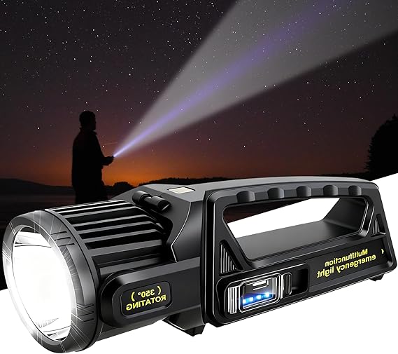 LETOUR 1450000 L Spotlight, Rechargeable Led Spotlight Flashlight with 350 Rotate Head, 9 Modes Super Bright Spot Lights Outdoor Handheld, IPX6 Waterproof Solar Flashlight for Emergencies,XX-Large