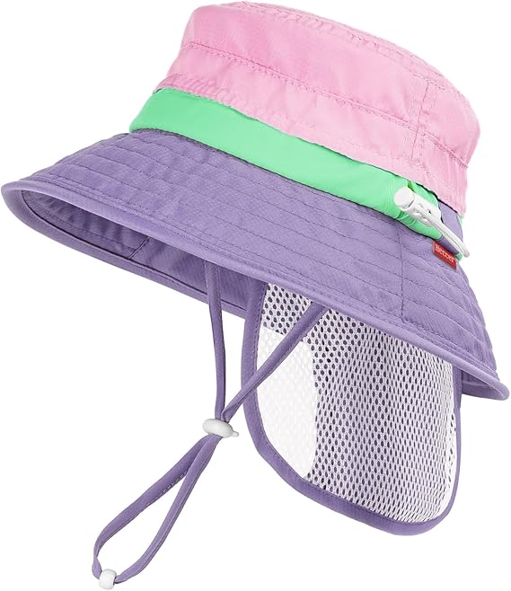 Baby Sun Hat with Neck Flap, UPF 50+ Outdoor Adjustable Dry Beach Hat, Upgraded Wide Brim Toddler Sun Hat for Infant