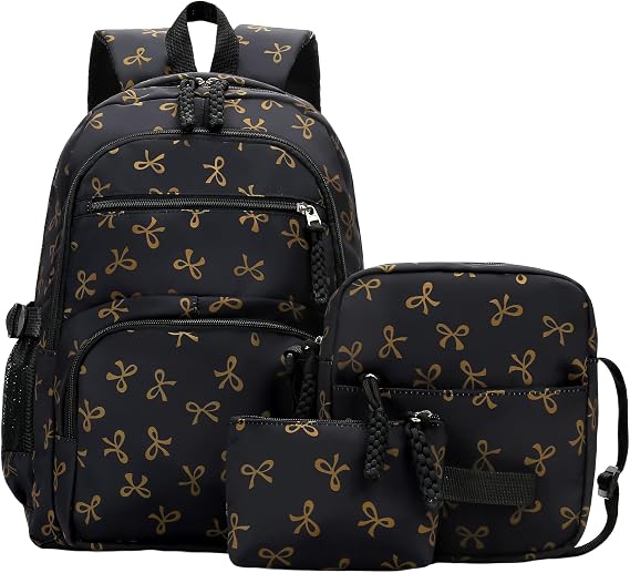 TIAASTAP Aesthetic School Bag for Girls Cute Backpack Sets Preppy School Backpack Kawaii Girls Rucksack for Teenage Secondary Primary Middle School (A04 Bow Black)