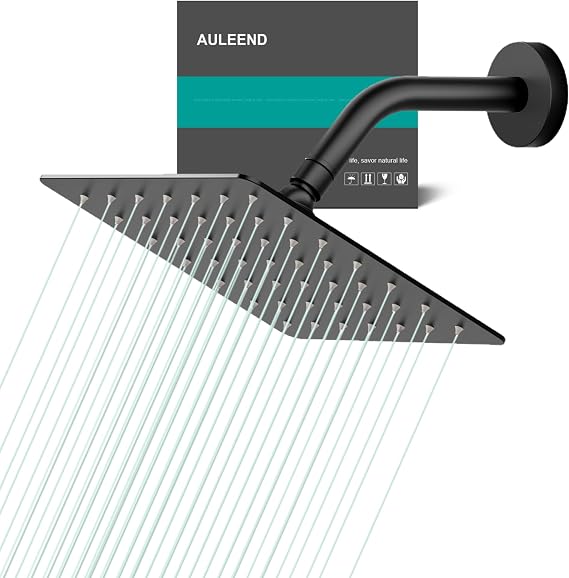 Square Rain Shower Head, High Flow Stainless Steel,Work with any decorative style,All Metal Rainfall Shower Head(Matte Black, 6)