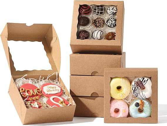 NEKSUNBAK 20 Pack 6"x6"x2.5" Brown Square Gift Boxes with Window -Chocolate Covered Strawberries, Small Cake, Cookie, Pastry, Mini Donitas & Cakesickle Truffle Chocolate Boxes