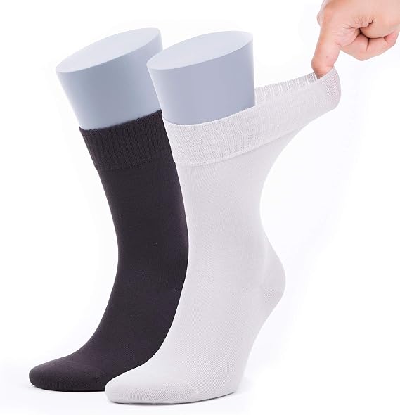 BAMBOOVEN Mens Diabetic Rayon Made From Bamboo, Super Thin, Odor Free & Breathable, Calf Socks, Crew Socks (2 Pack)