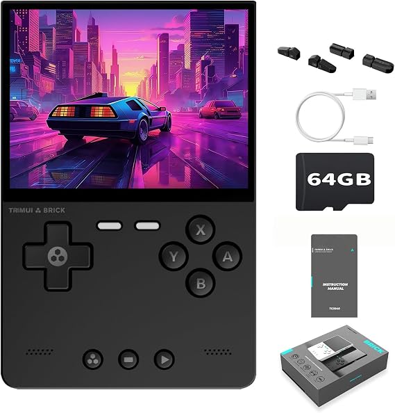 Trimui Brick Handheld Game Console 3.2-inch 1024*768 IPS Screen 3000mAh Built-in 64G TF Card Supports Multiple Simulators Linux System with Screen Protector Black