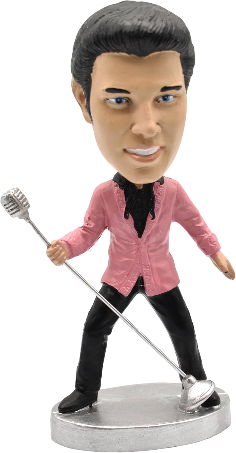 Elvis Presley Novelty Dashboard Wobbler Featuring Elvis in a Pink Cardigan and Swinging a Microphone - Mid-South Products