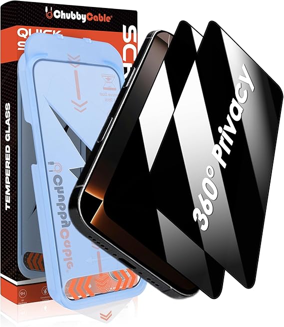 chubbycable 360 Privacy Screen Protector for iPhone 16 Pro, 2 Pack
