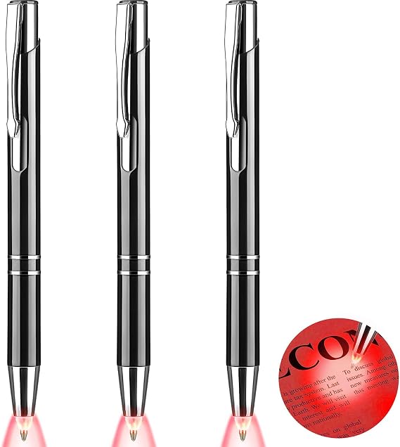 Zonon 3 Pcs Lighted Tip Pen Flashlight Writing Ballpoint Pen with Red Light