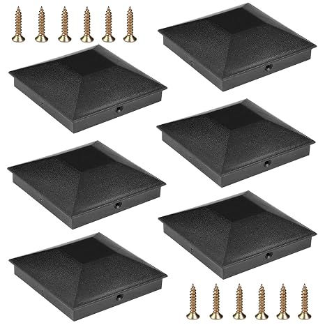 4x4 (3.5inx3.5in) Fence Post Caps, Deck Post Plastic Caps with Screws | Keep Post from Cracking and Rotting, for Outdoor Cover, Fence Wood Post, Decking, Corridors, Waterproof (6 Pack)
