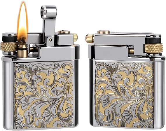 Vintage Trench Lighter, Refillable Soft Flame Lighters, Kerosene Fluid Engraving Lighter - Antique Brass Lighters for Him (Fuel Not Included)