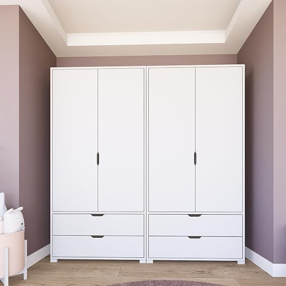 Duru Matte White 4 Door 4 Drawer Dress Cabinet - Wardrobe Set