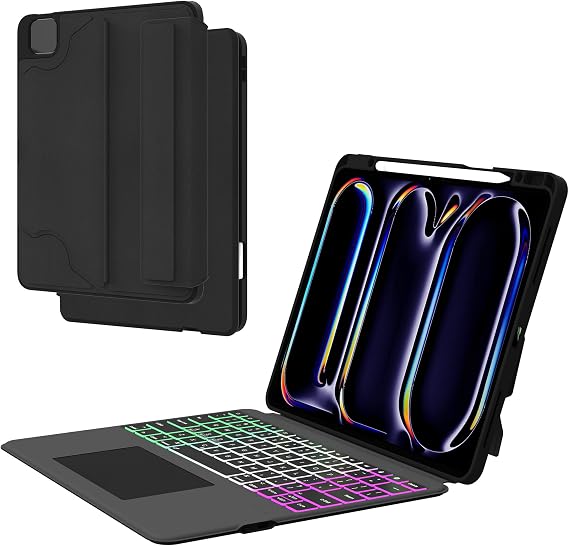 Keyboard Case for 2024 iPad Pro 13 inch (M4): 3 Zone 7 Colors Backlit Detachable Magnetic Keyboard with Trackpad - Wireless Key board Folio Book Cover with Pencil Holder for 2024 iPad Pro 13" M4