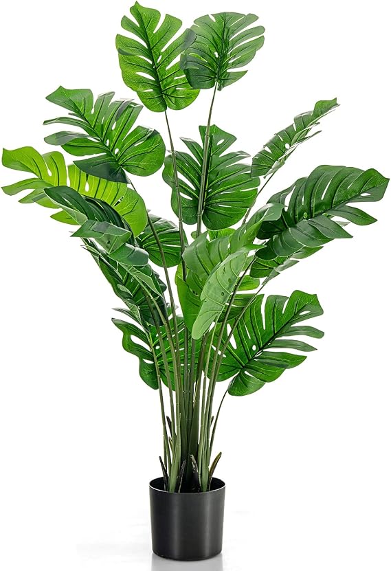 HAPPYGRILL Artificial Monstera Deliciosa Plant, 5FT Faux Plant with Cement Pot, 15 Large Leaves, Decorative Fake Greenery Plants, Indoor & Outdoor Decor for Home Office (1)