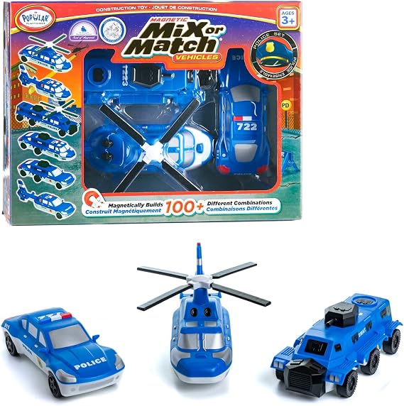 POPULAR PLAYTHINGS Magnetic Mix or Match Police Vehicles, Set of 3