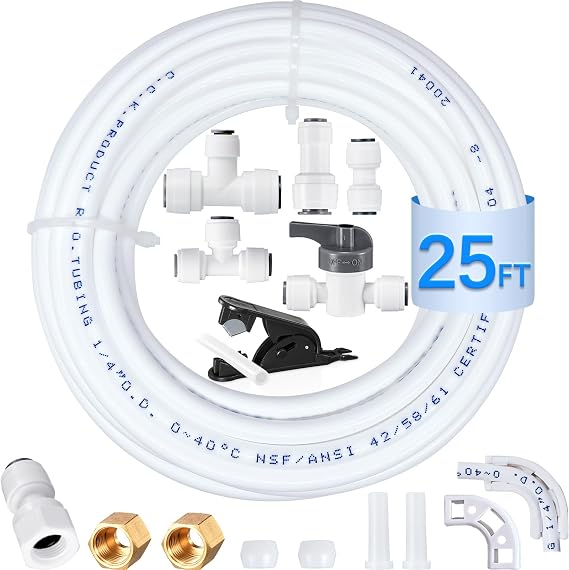 Refrigerator Water Line Kit - 25FT Tubing & Quick Fittings for Ice Maker