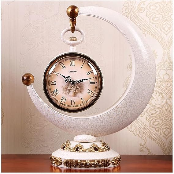 Desk Clock Clock European Style Silent Table Esk Clock No Tick Alarm Clock Ornaments Modern Home Bedroom Bedside Table Clock Battery-Powered Shelf Clock(B)