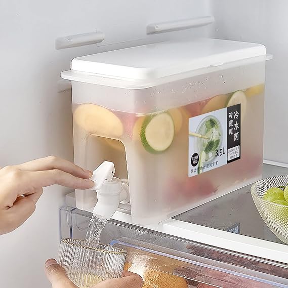 Plastic Drink Dispenser, Beverage Dispenser With Spigot, 1 Gallon Large Capacity Cold Water Pitcher Built-in Compartment, Plastic Cold Drink Juice Beverage Dispenser Jug for Juice, Iced Tea (1 Faucet)