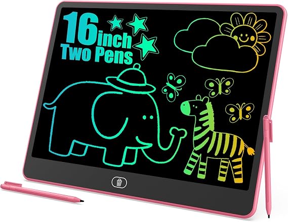 Two Pens, 16 Inch Drawing Tablet, LCD Writing Tablet, Portable Drawing Board, Wipeable and Reusable Magic Board, 3-8 Birthday Gift for Girls and Boys (Pink)