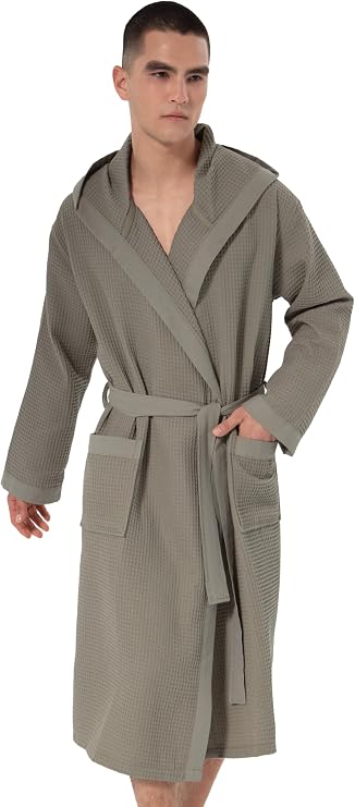 SEYANTE Turkish Cotton Waffle Robe for Men Organic GOTS Certified Spa Bathrobe, Lightweight Kimono, Soft Cotton Bathrobe