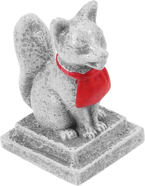 MERRYHAPY Miniature Japanese Fox Figurine Inari Shrine Ornament 2-Pack Garden Landscape Resin Decor 1.77In Micro Bonsai Craft Accessories