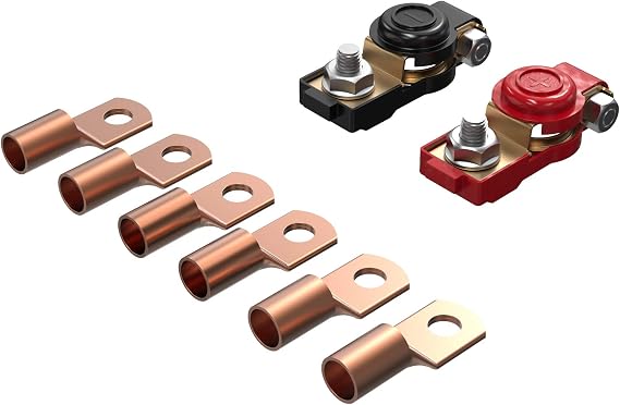 1 Pair Copper Car Battery terminal connector Clamp Clips Negative Positive with 6pcs Components for Auto Car Truck(Red+Black)