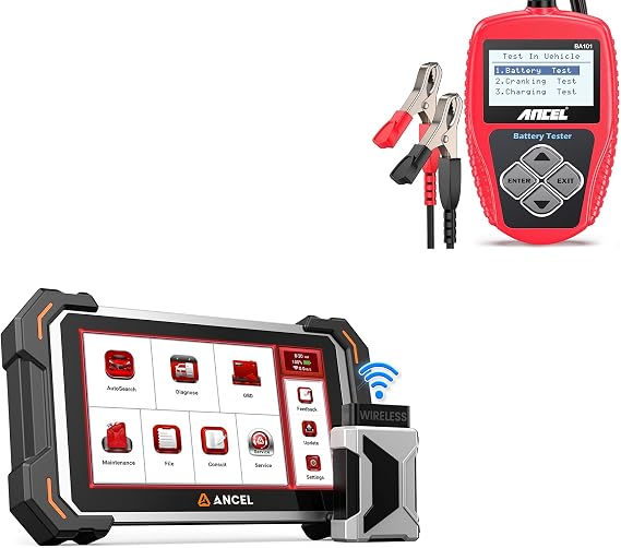 ANCEL DS500BT OBD2 Scanner & BA101 Battery Tester Combo Full-System Diagnostic & 12V Battery Health Check for Vehicles & Marine Craft