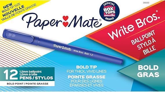 Paper Mate Write Bros. Ballpoint Pen, Stick, Bold 1.2 Mm, Blue Ink, Blue Barrel, Dozen
